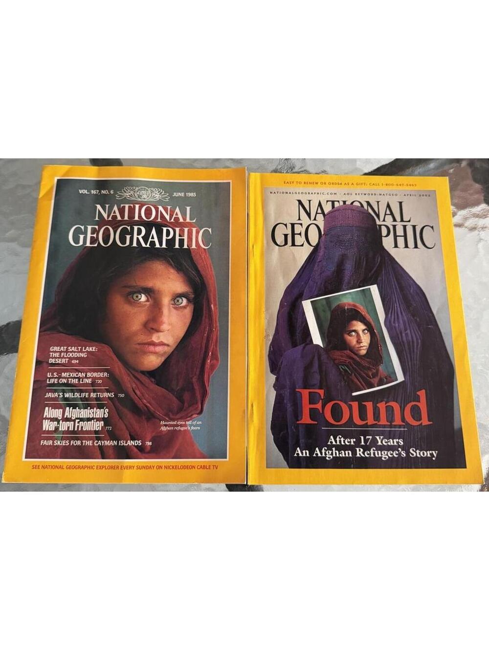 National Geographic Magazines 6/1985 and 4/2002 Featuring Afghan Refugee Story